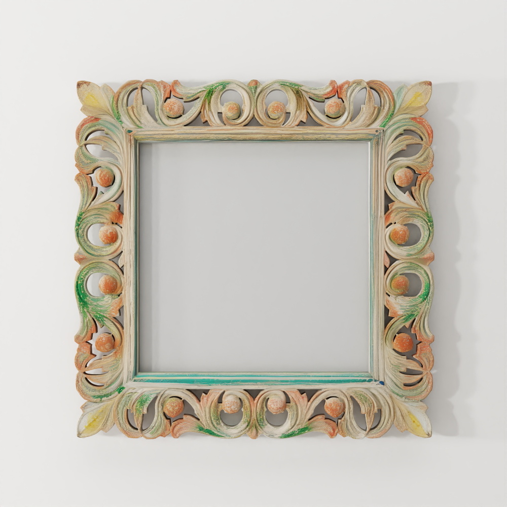 INDIGO Резное манговое зеркало - окрашенное в жёлтый