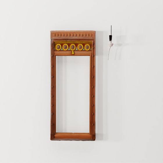 INDIGO Painted Door Mirror From Shekhawati - 19th Century