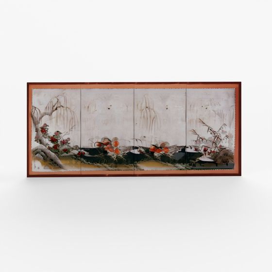 इंडिगो चाँदी का उड़तीया बायोबू स्क्रीन - ईदो काल (लगभग)