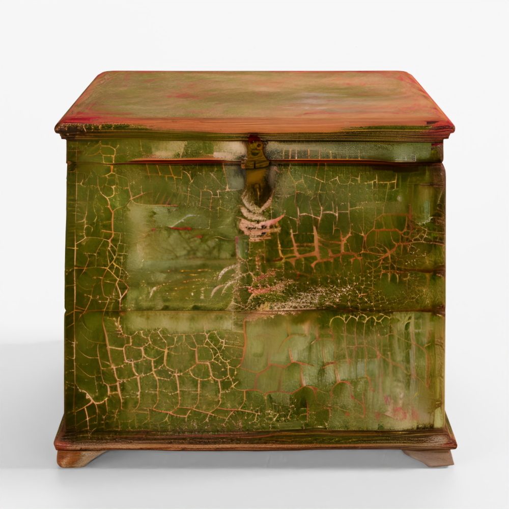 इंडिगो टीक मुद्रा बॉक्स छाती - 19वीं सदी