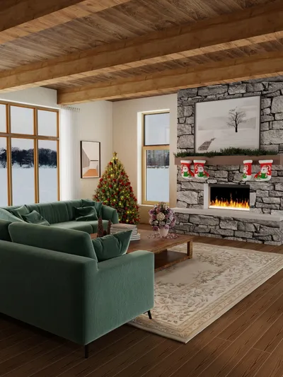Living Room | A Festive Christmas Retreat in Wood and Green Luxury