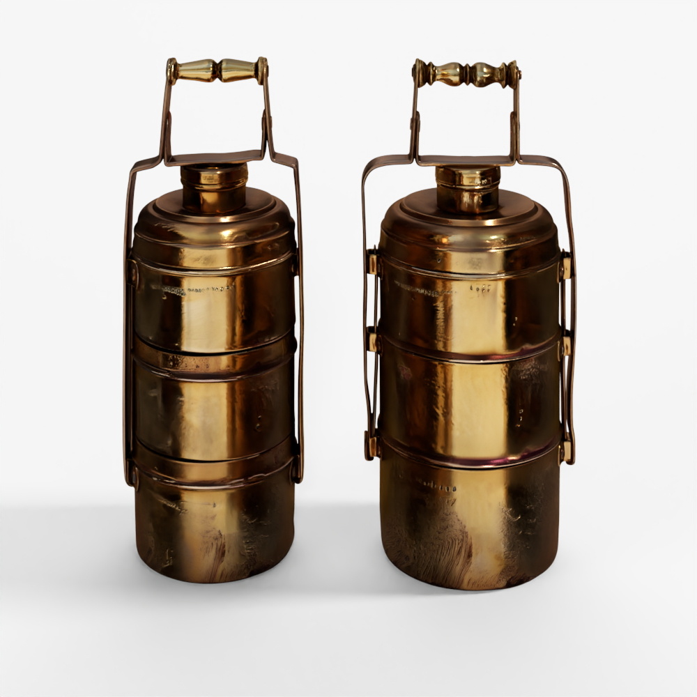 INDIGO 3 Tier Indian Vintage Brass Tiffin Box Set