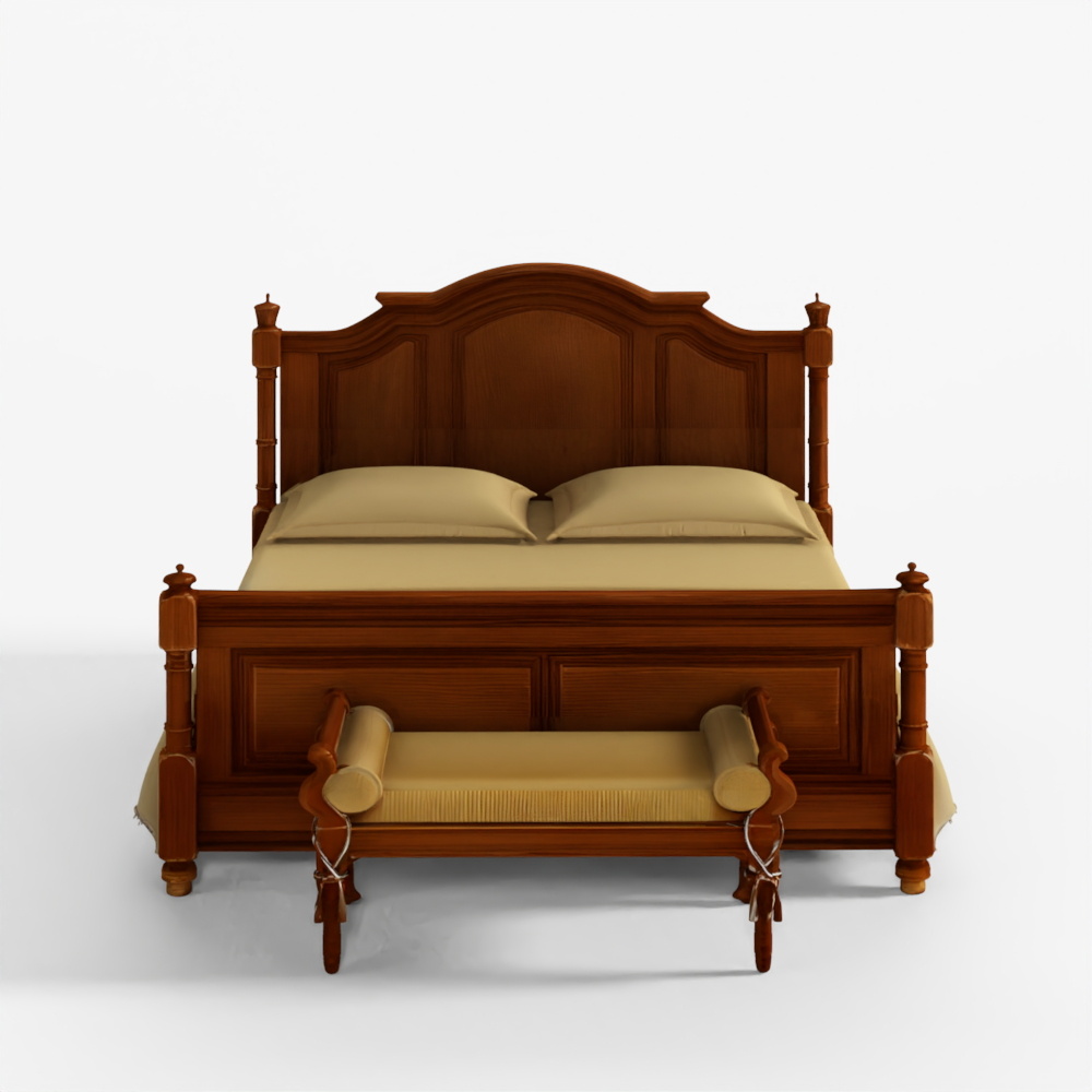 Vintage Bed with Pouf - PBR Game Ready 3D asset