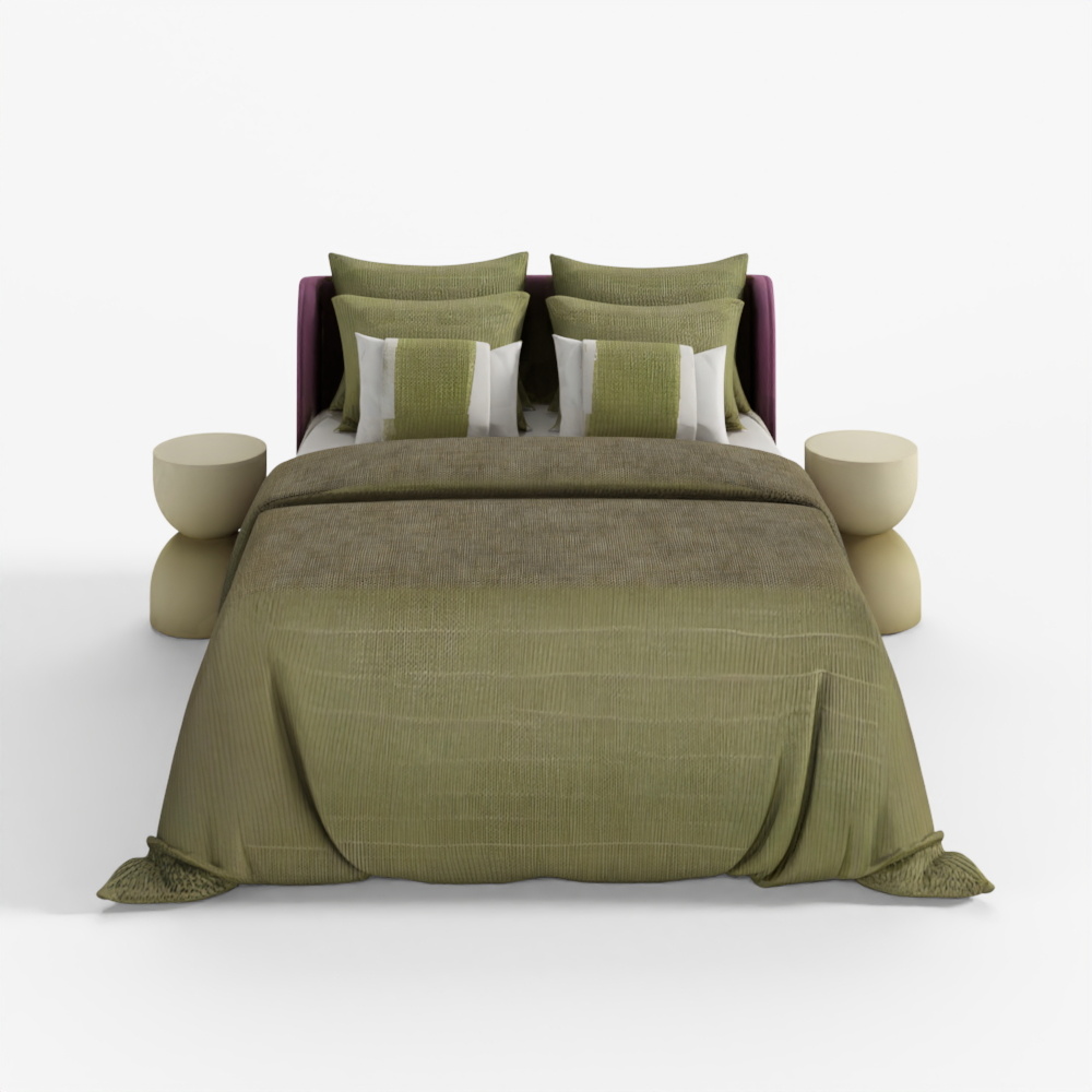 Violet Bed with Green Bedding 3D Model