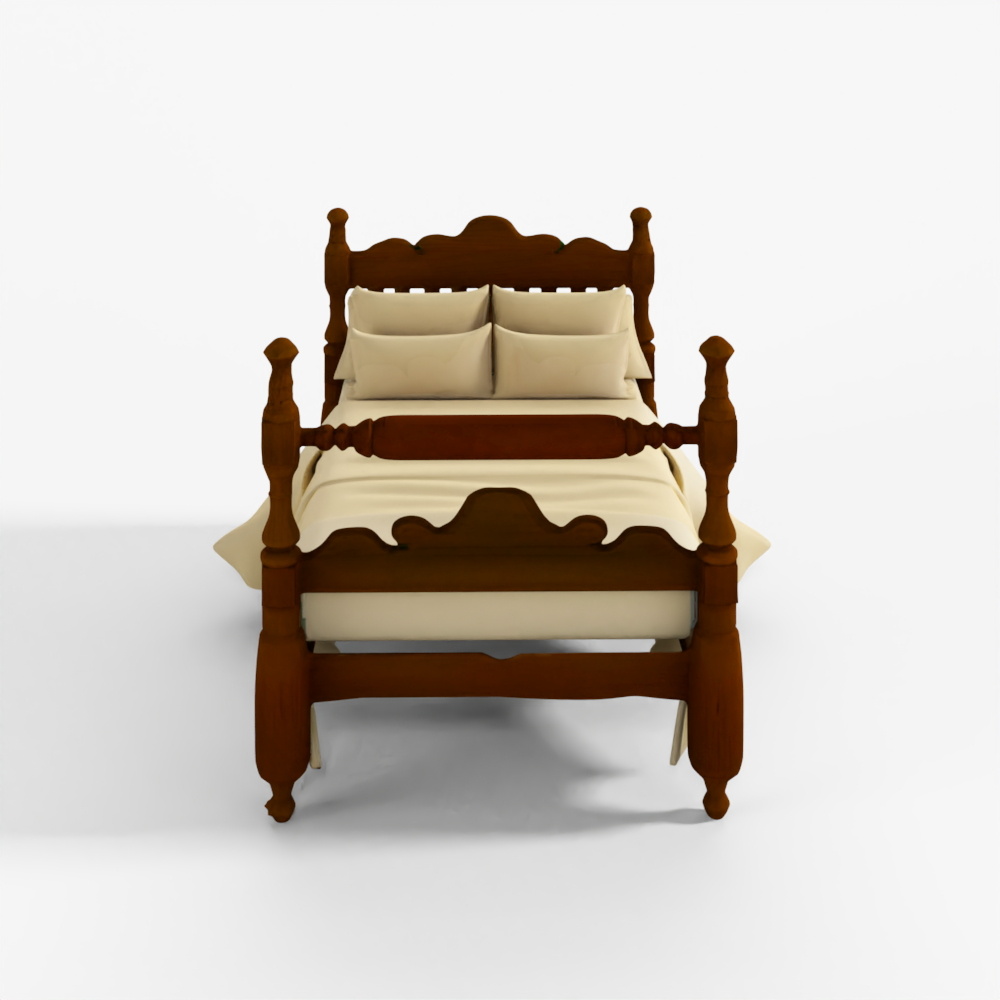 3D Model Antique Wooden Bed