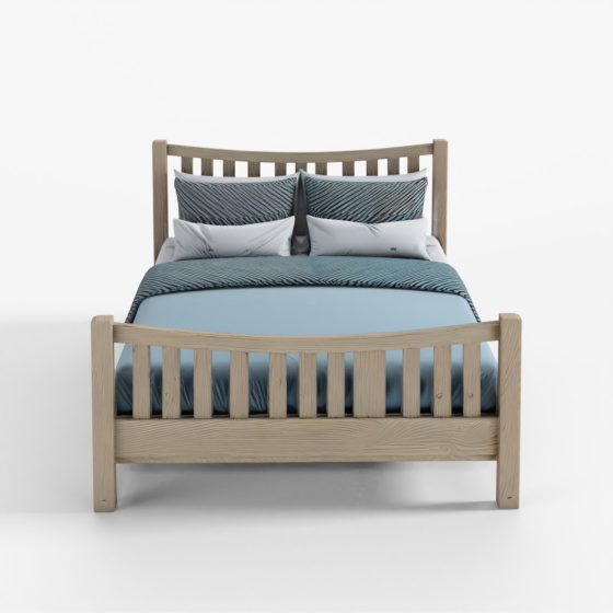 3D PBR Rustic Wooden Double Bed with Bedding