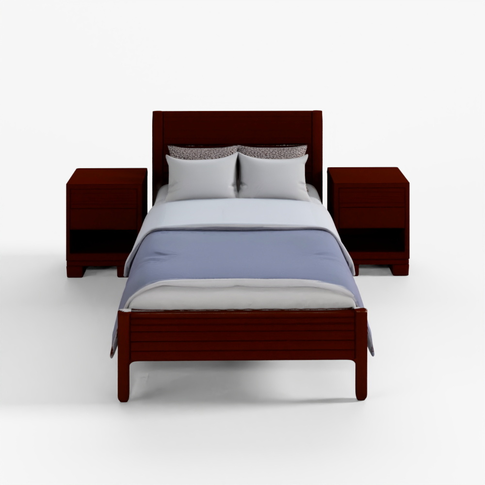 Bed with Nightstands 3D Asset