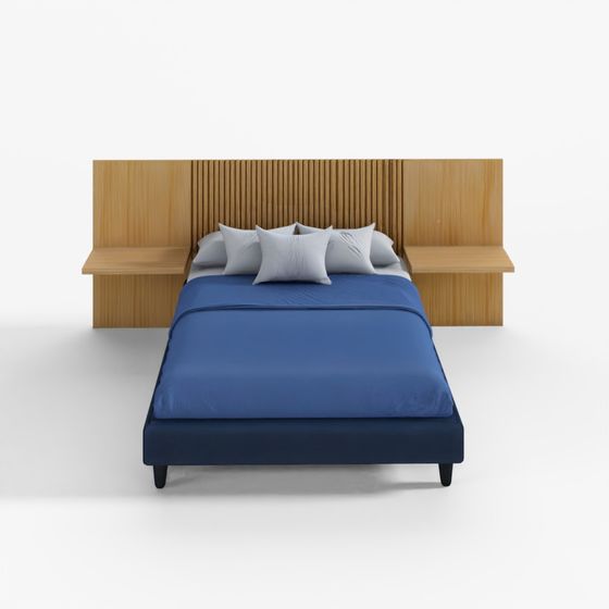 Bed and Headboard with Vertical Design 3D Asset