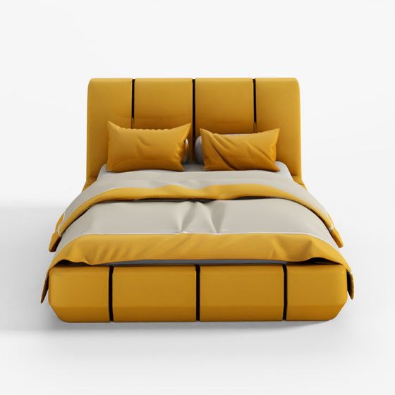 Bed with Pillows and Blanket 007 3D