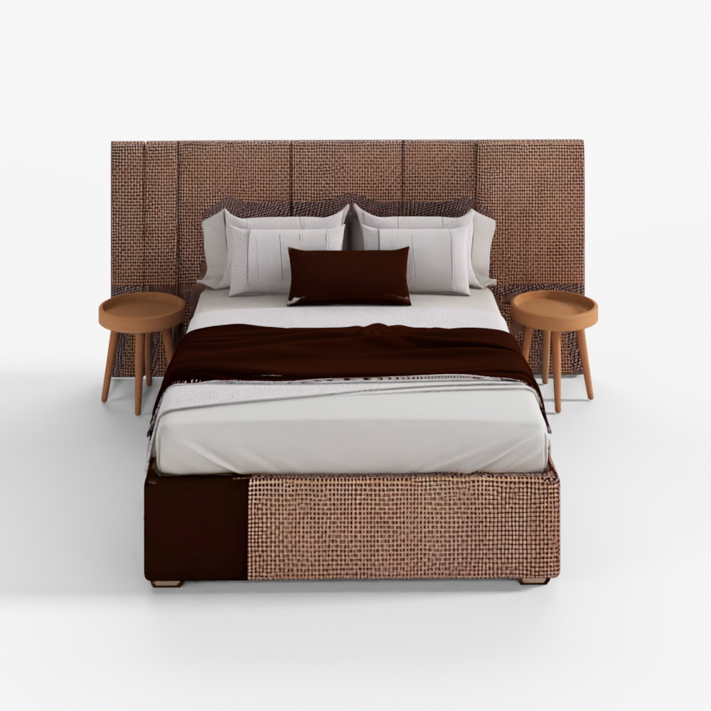 Bed with Asymmetrical Headboard 3D Model