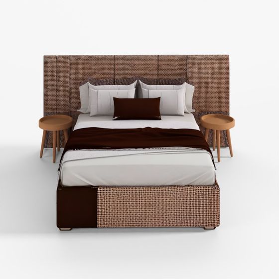 Bed with Asymmetrical Headboard 3D Model