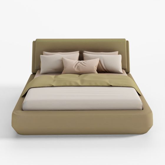 Bed with Pillows and Blanket 022 3D