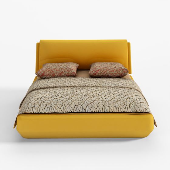 Bed with Pillows and Blanket 023 3D Model