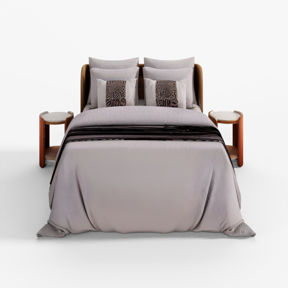 3D Brown Bed with Grey Bedding