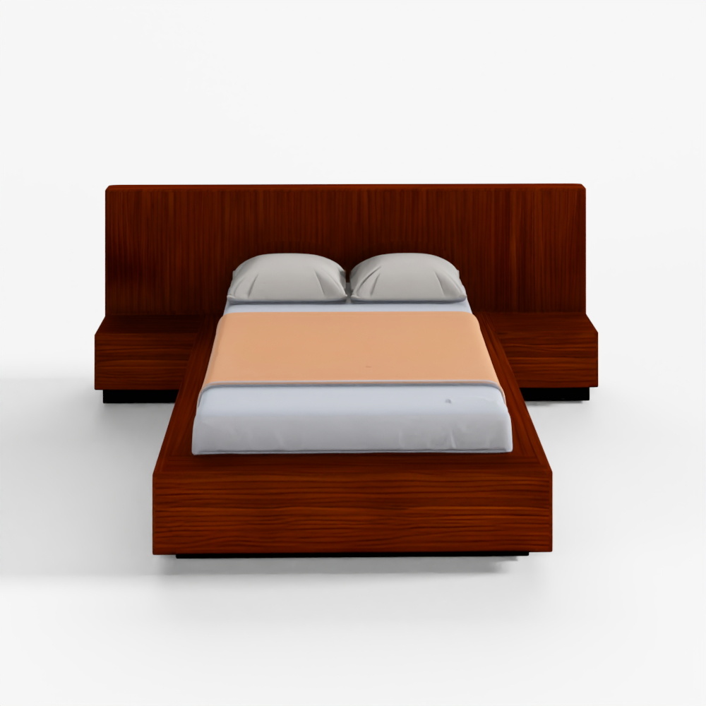 3D Model Bedroom Bed with Wooden Headboard