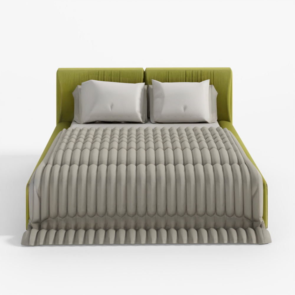 3D Model Bed with Pillows and Blanket 016
