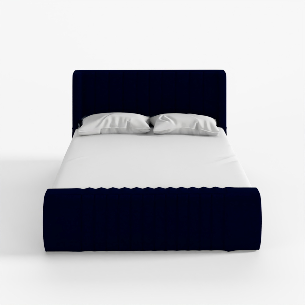 3D Model Dark Blue Velvet Mid-Century Bed
