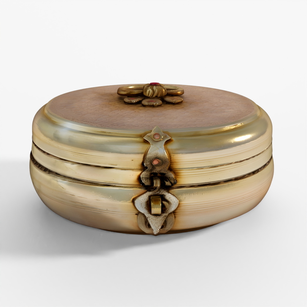 INDIGO Indian Brass Chapati Box - Ca 1910