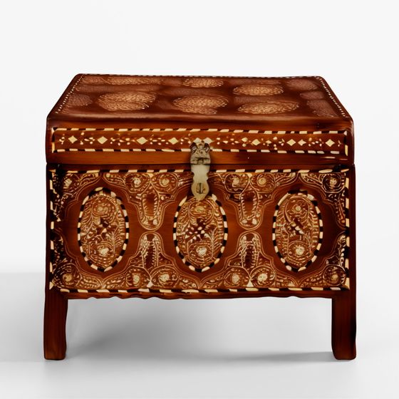 INDIGO Indian Bone Inlay Teak Chest - Ca 1900
