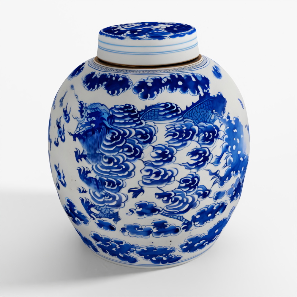 INDIGO Blue & White Porcelain Ginger Jar - Dragon Design