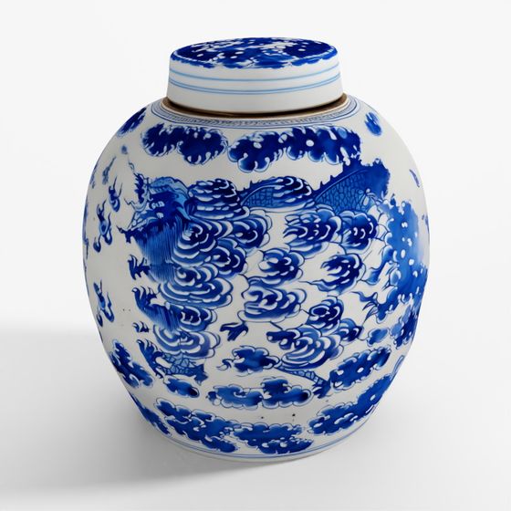 INDIGO Blue & White Porcelain Ginger Jar - Dragon Design