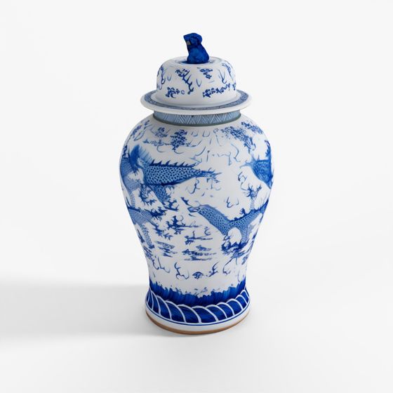 INDIGO Blue & White Dragon Temple Jar