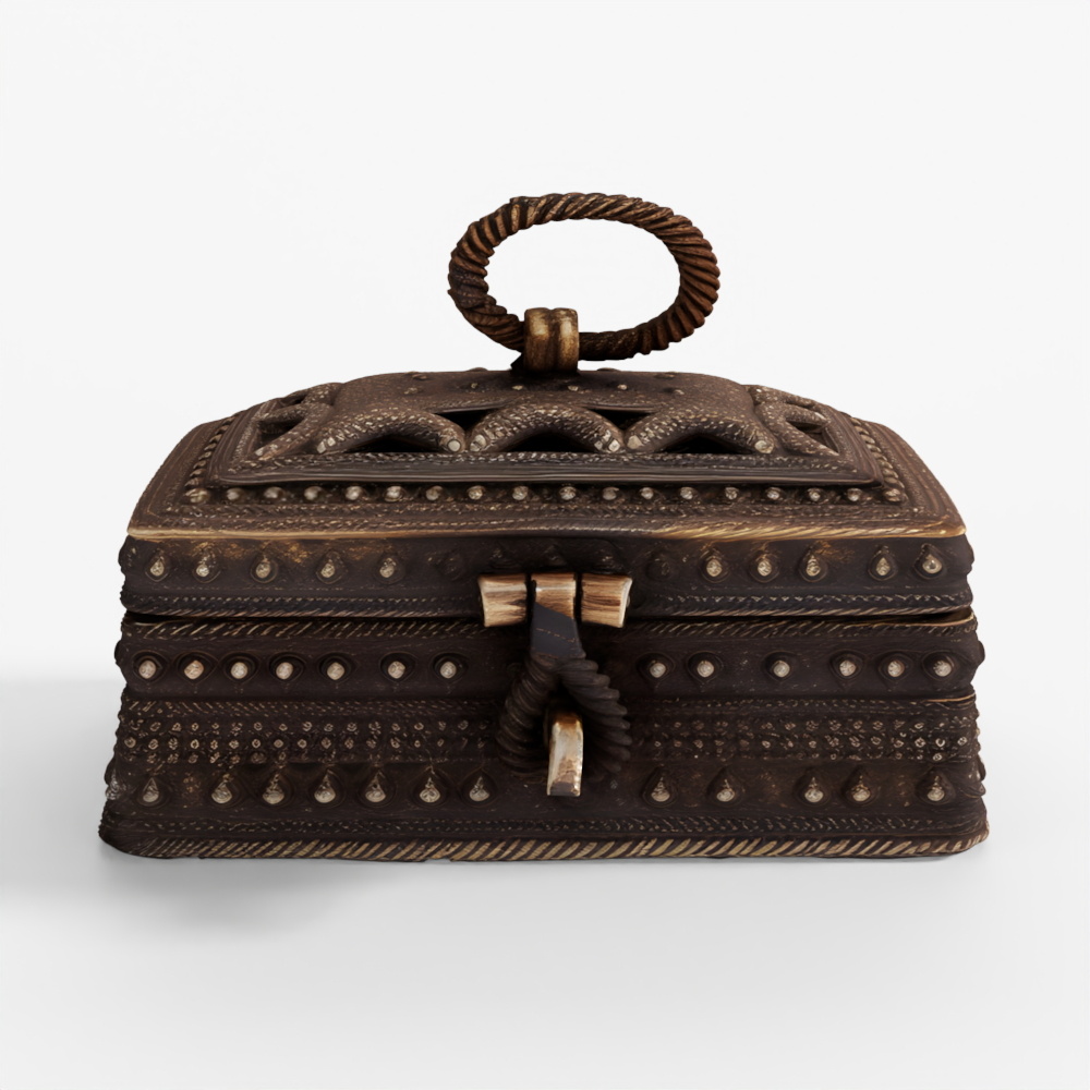 INDIGO Brass Dhokra Work Money Box From Orissa - 19th Century