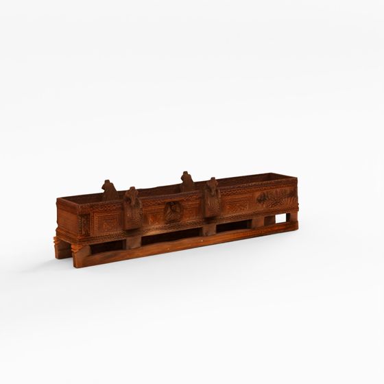 INDIGO Carved Teak Lintel Panel from Gujarat - 19th Century