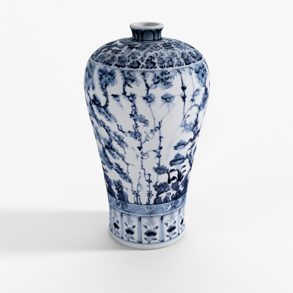 INDIGO Hongwu Blue & White Porcelain Meiping Vase