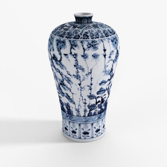 INDIGO Hongwu Blue & White Porcelain Meiping Vase