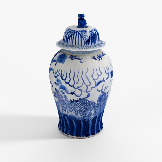 INDIGO Blue & White Porcelain Temple Jar - Qilin Design