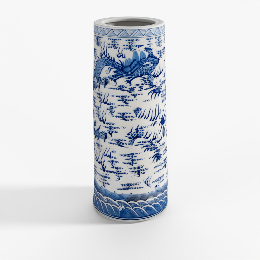INDIGO Blue & White Porcelain Umbrella Stand - Dravidian Style