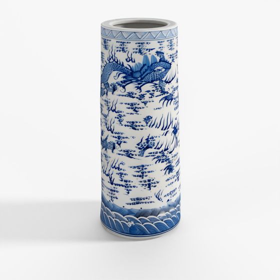 INDIGO Blue & White Porcelain Umbrella Stand - Dragon Design