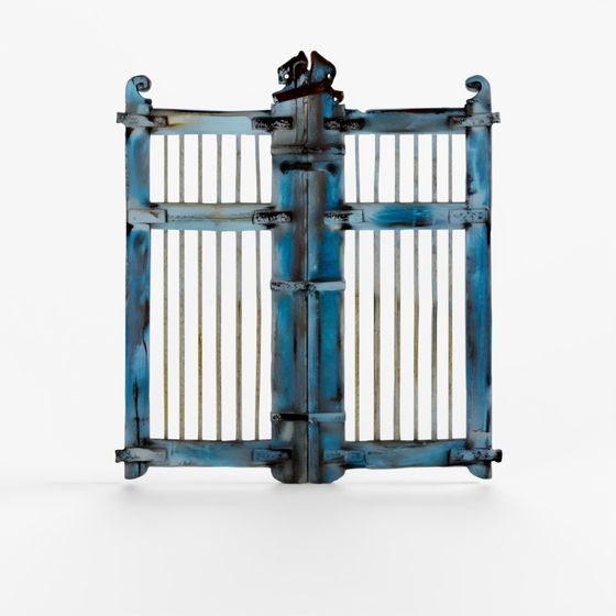 INDIGO Blue Painted Teak Dog Gate From Gujarat - 1