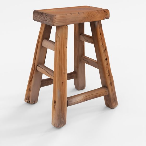 INDIGO Bleached Elm Farmer's Milking Stool - 19th Century