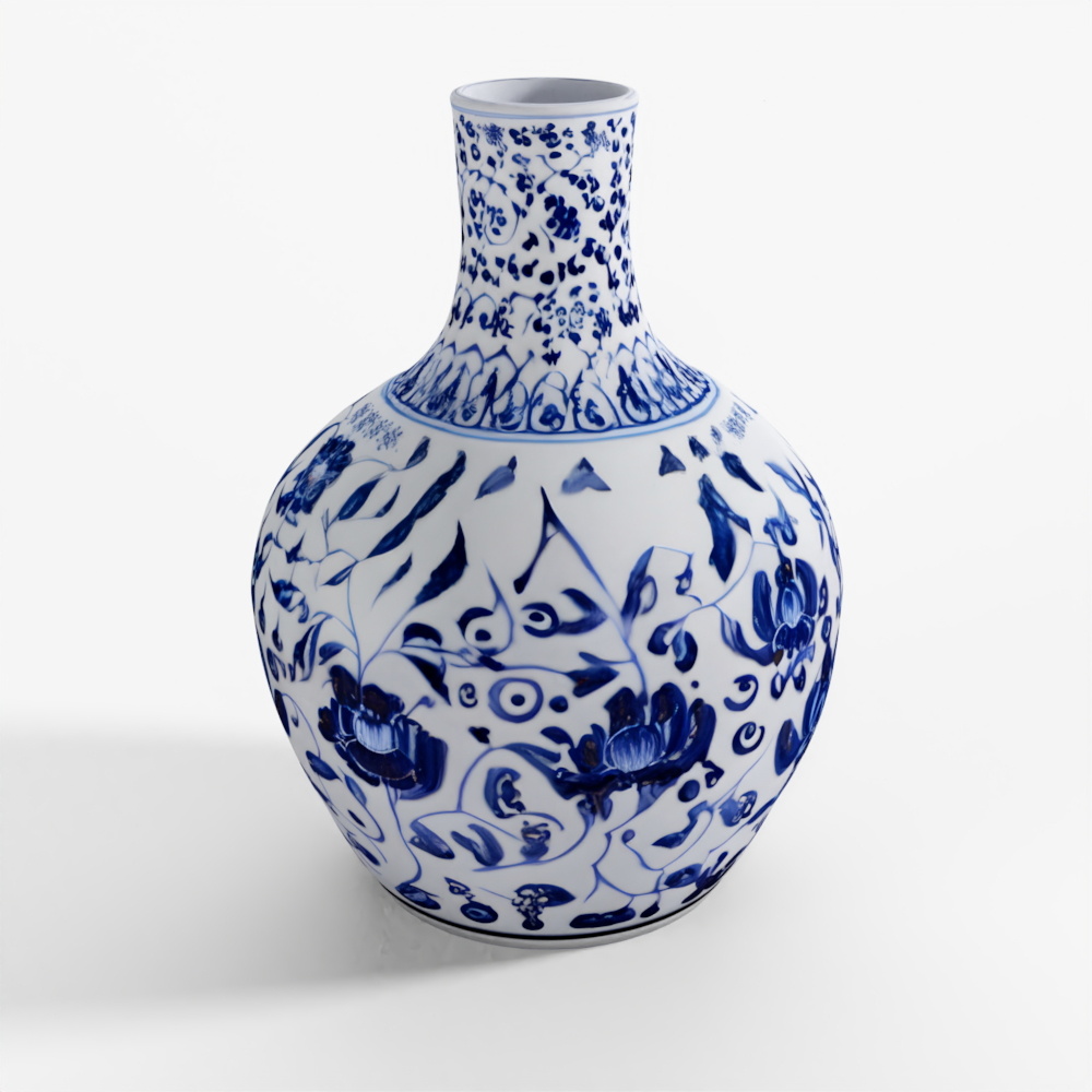 Vaso Tianqiuping in Porcellana Blu e Bianca - Grande INDIGO