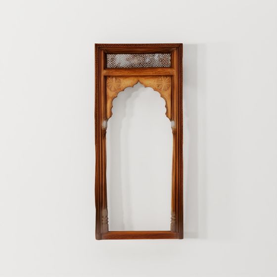 INDIGO Carved Window Mirror From Madhya Pradesh - 20th Century