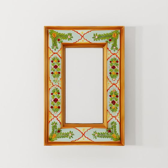 INDIGO Aqua Green Hand Painted Indian Mirror