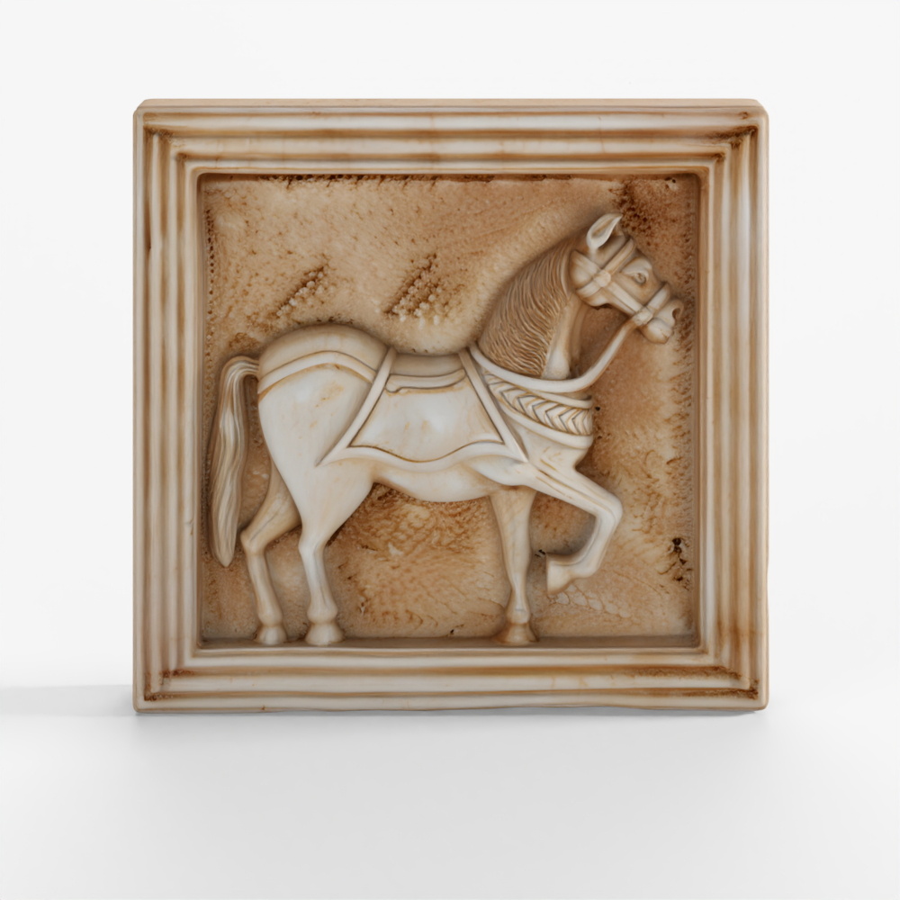 Mughal Style White Marble Horse Wall Panel