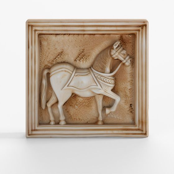 Mughal Style White Marble Horse Wall Panel