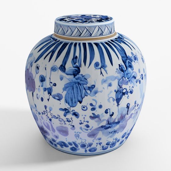 INDIGO Blue & White Porcelain Ginger Jar - Fish Design