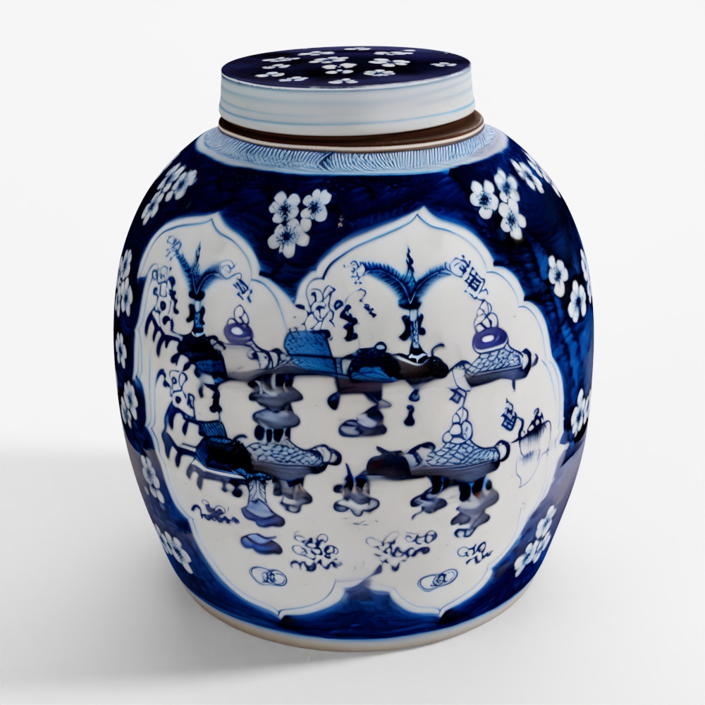 INDIGO Blue & White Porcelain Ginger Jar - Scholar Design