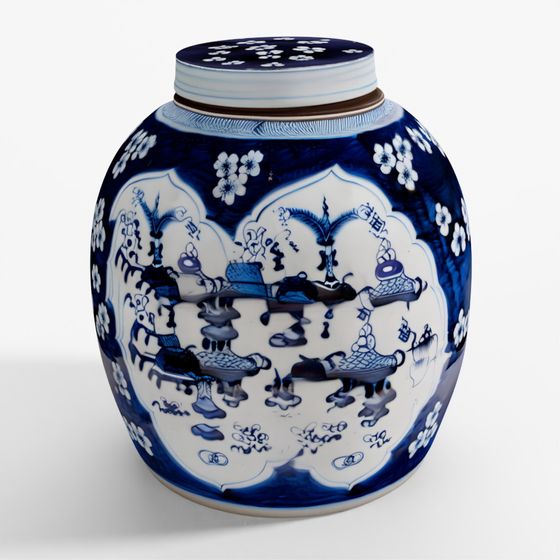 INDIGO Blue & White Porcelain Ginger Jar - Scholar