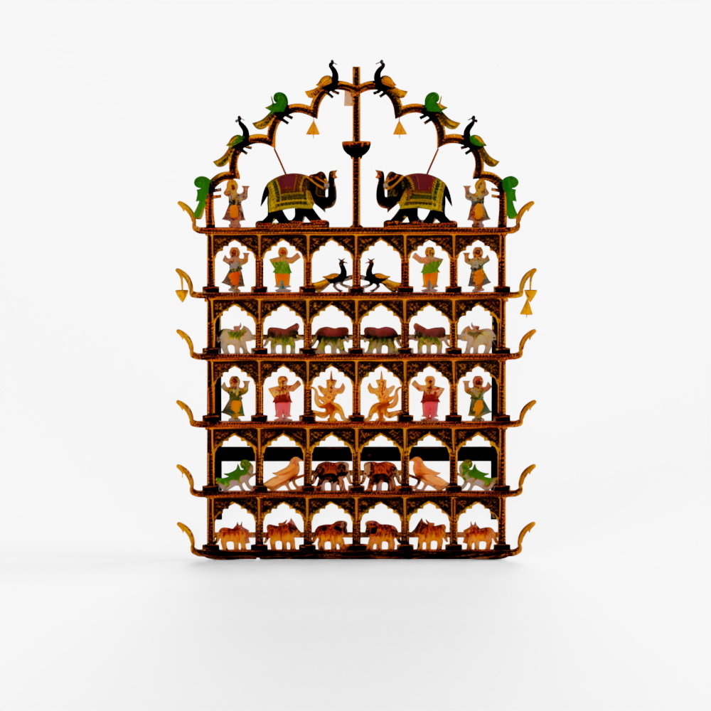 INDIGO Painted Indian Iron Tribal Toran Diwali Lamp