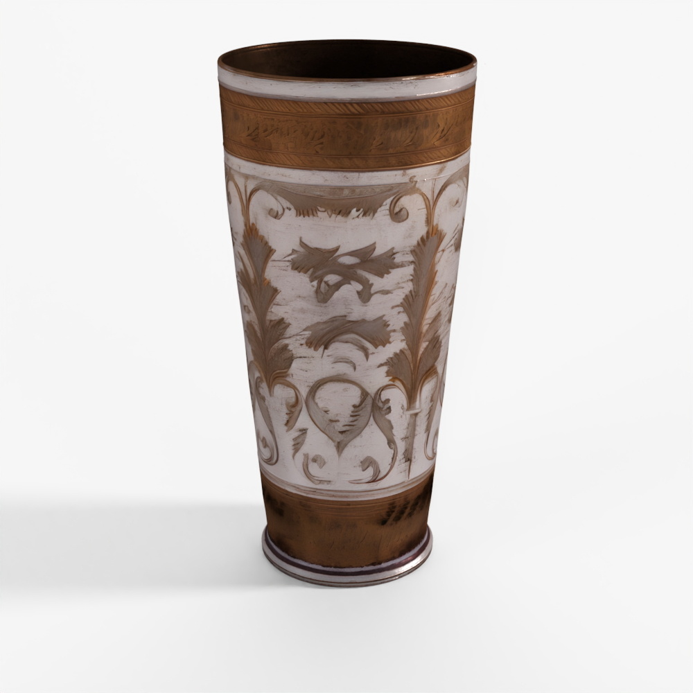 Lassi Cup - Nickel Plated Engraved Brass - Early 20th Century