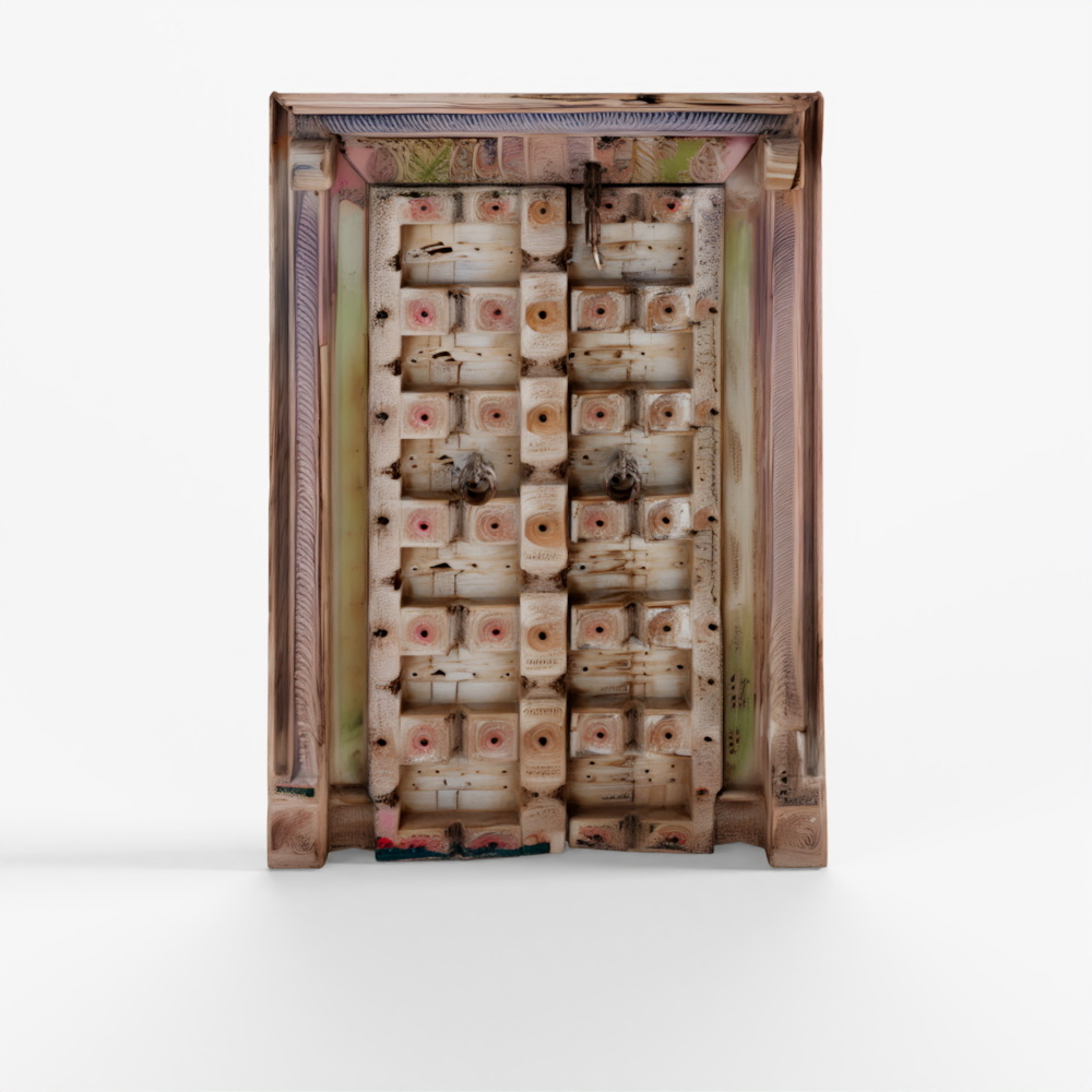 INDIGO Painted Indian Door & Frame From Surat, Gujarat