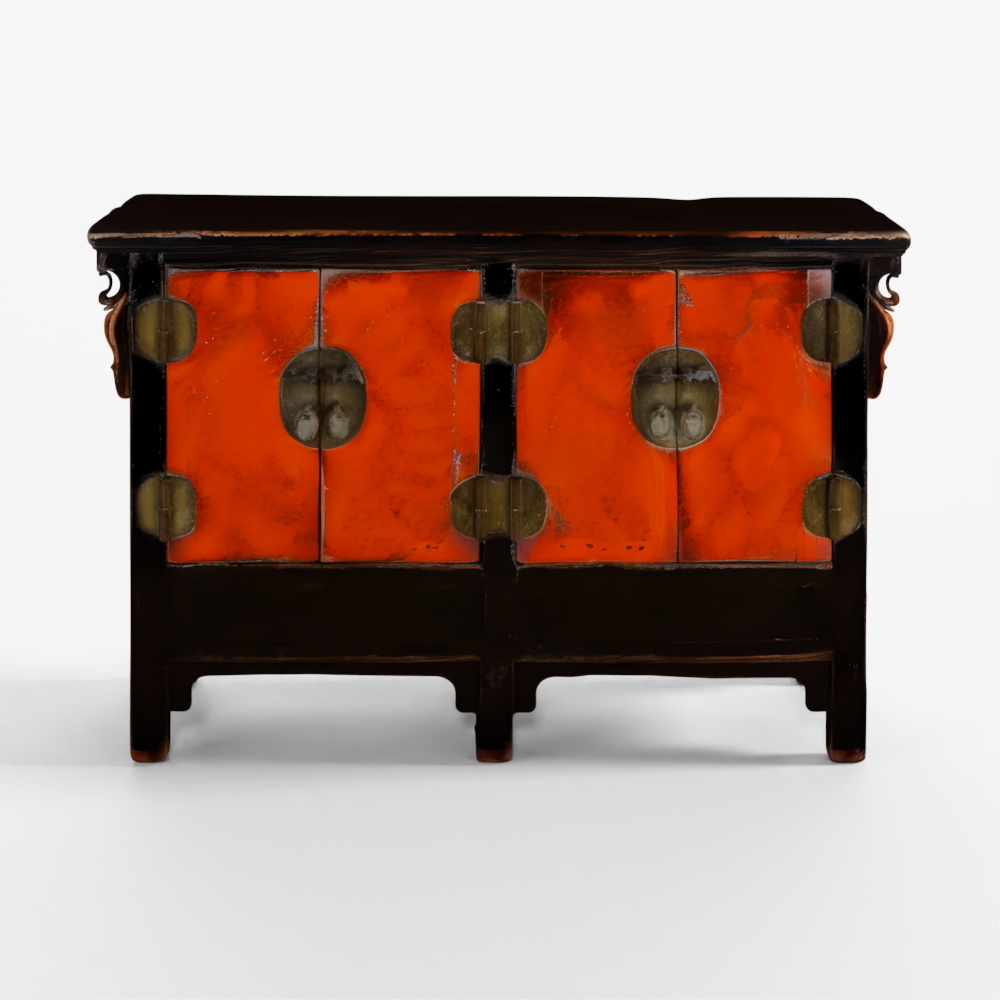 INDIGO Red & Black Lacquer Sideboard From Shanxi - 19th Century