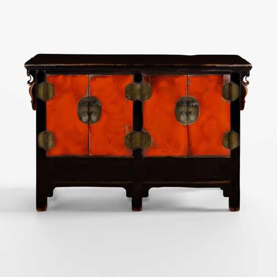 INDIGO Red & Black Lacquer Sideboard From Shanxi - 19th Century
