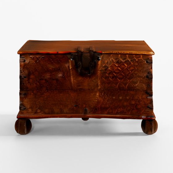 INDIGO Painted Teak Chest On Wheels From Nagaur