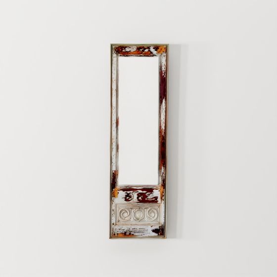 INDIGO Painted Long Mirror From Gujarat - 19th Century